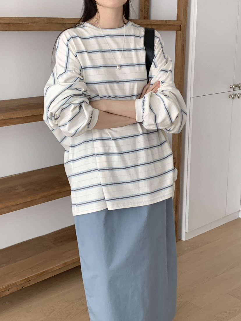 PLANTS ON GRAY東大門實拍女士新款推薦真品長袖T恤條紋PLANTS ON GRAY長袖T恤圖色1