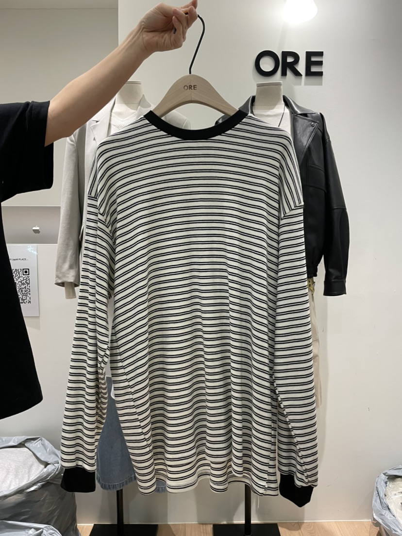 ORE-P東大門直郵女士新款職業時尚推薦人氣熱賣長袖T恤條紋ORE長袖T恤圖色2