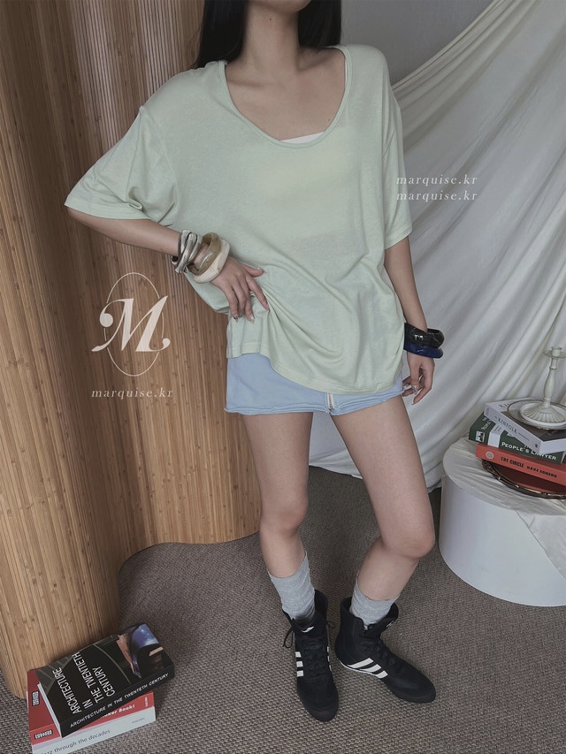 PLANTS ON GRAY韓國代購女裝新款推薦職業26春夏T恤V領PLANTS ON GRAYT恤