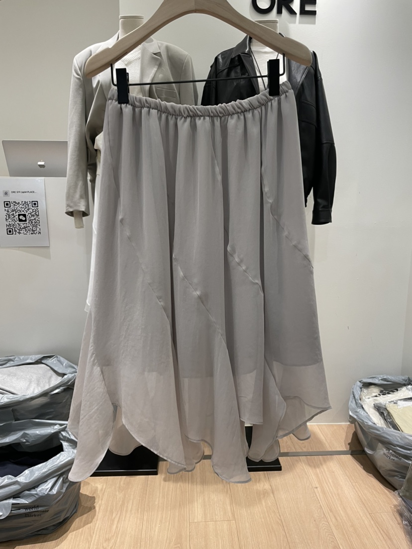 ORE-P韓國代購女士新品26春夏半身裙中短裙不含腰帶荷葉邊雪紡ORE半身裙/中短裙圖色2