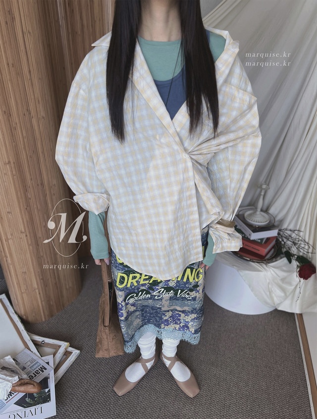 PLANTS ON GRAY韓國直郵女裝新品真品推薦襯衫蕾絲衫格子PLANTS ON GRAY襯衫/蕾絲衫