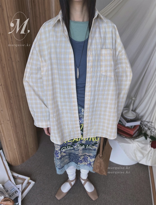 PLANTS ON GRAY韓國直郵女裝新品真品推薦襯衫蕾絲衫格子PLANTS ON GRAY襯衫/蕾絲衫