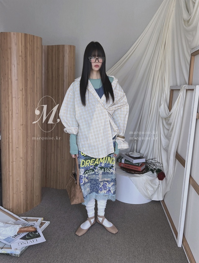 PLANTS ON GRAY韓國直郵女裝新品真品推薦襯衫蕾絲衫格子PLANTS ON GRAY襯衫/蕾絲衫