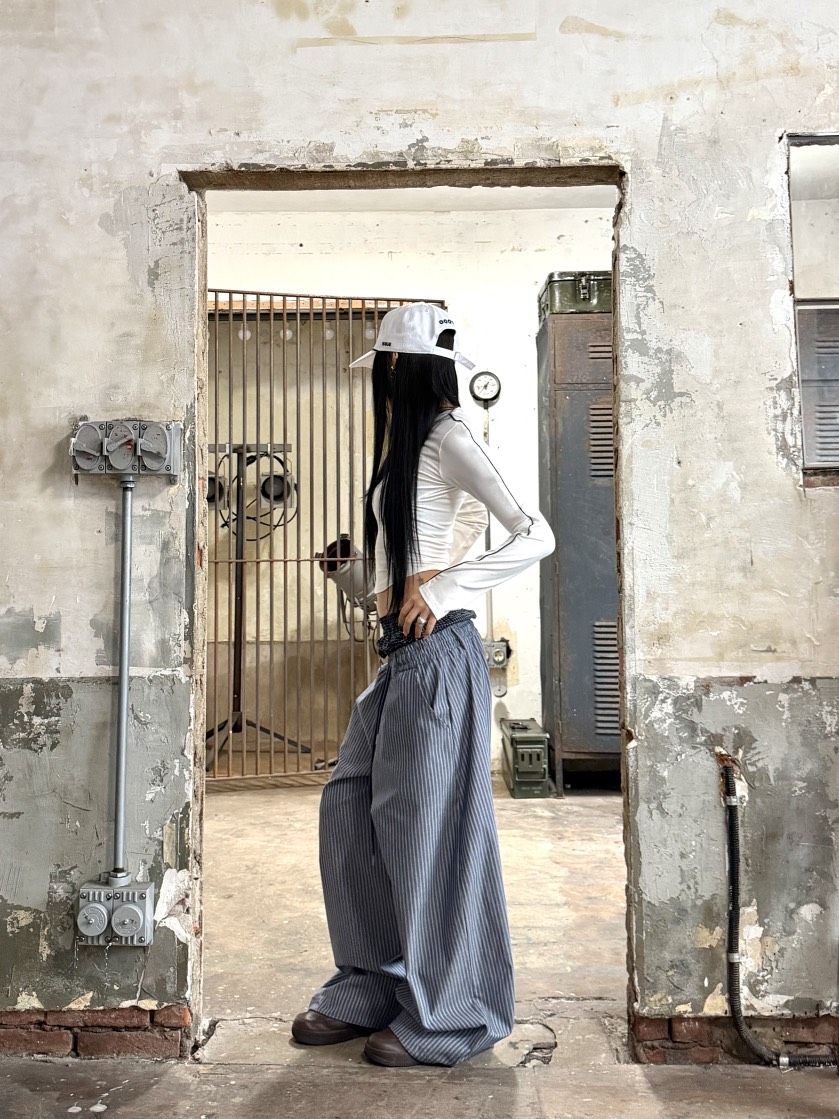 SEEOT韓國直郵女士新品時尚推薦熱賣26春夏休閑褲男女同款條紋SEEOT休閑褲