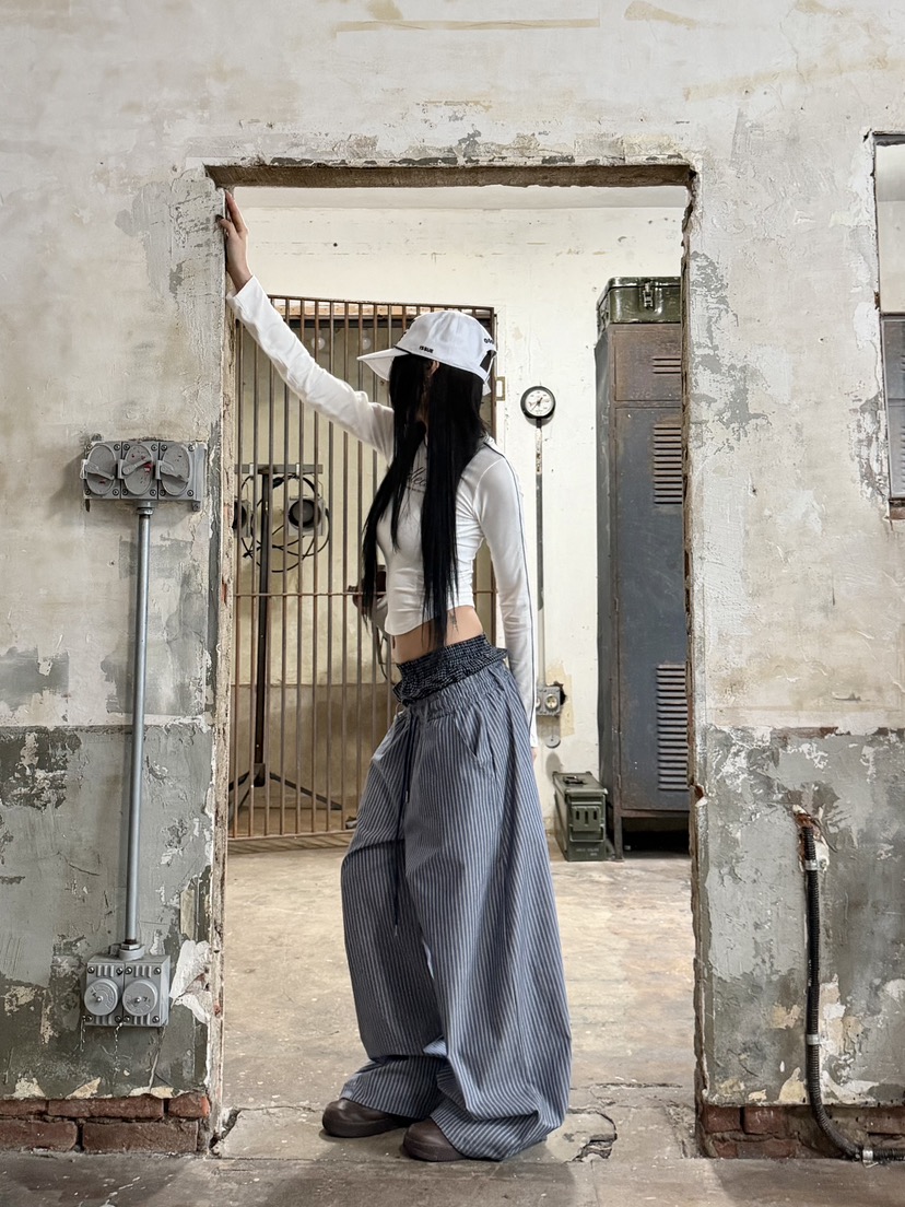 SEEOT韓國直郵女士新品時尚推薦熱賣26春夏休閑褲男女同款條紋SEEOT休閑褲