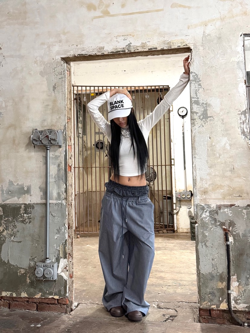 SEEOT韓國直郵女士新品時尚推薦熱賣26春夏休閑褲男女同款條紋SEEOT休閑褲