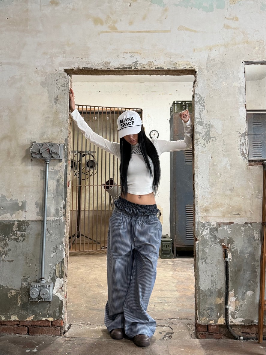 SEEOT韓國直郵女士新品時尚推薦熱賣26春夏休閑褲男女同款條紋SEEOT休閑褲