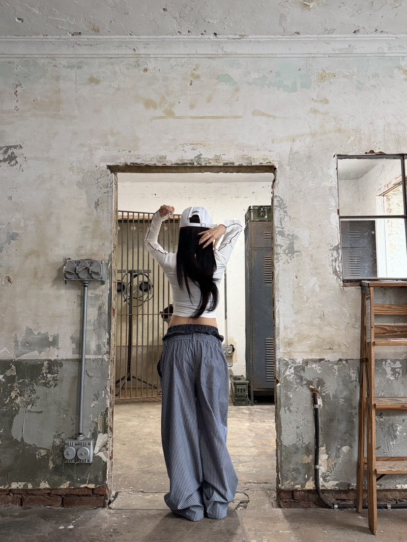 SEEOT韓國直郵女士新品時尚推薦熱賣26春夏休閑褲男女同款條紋SEEOT休閑褲