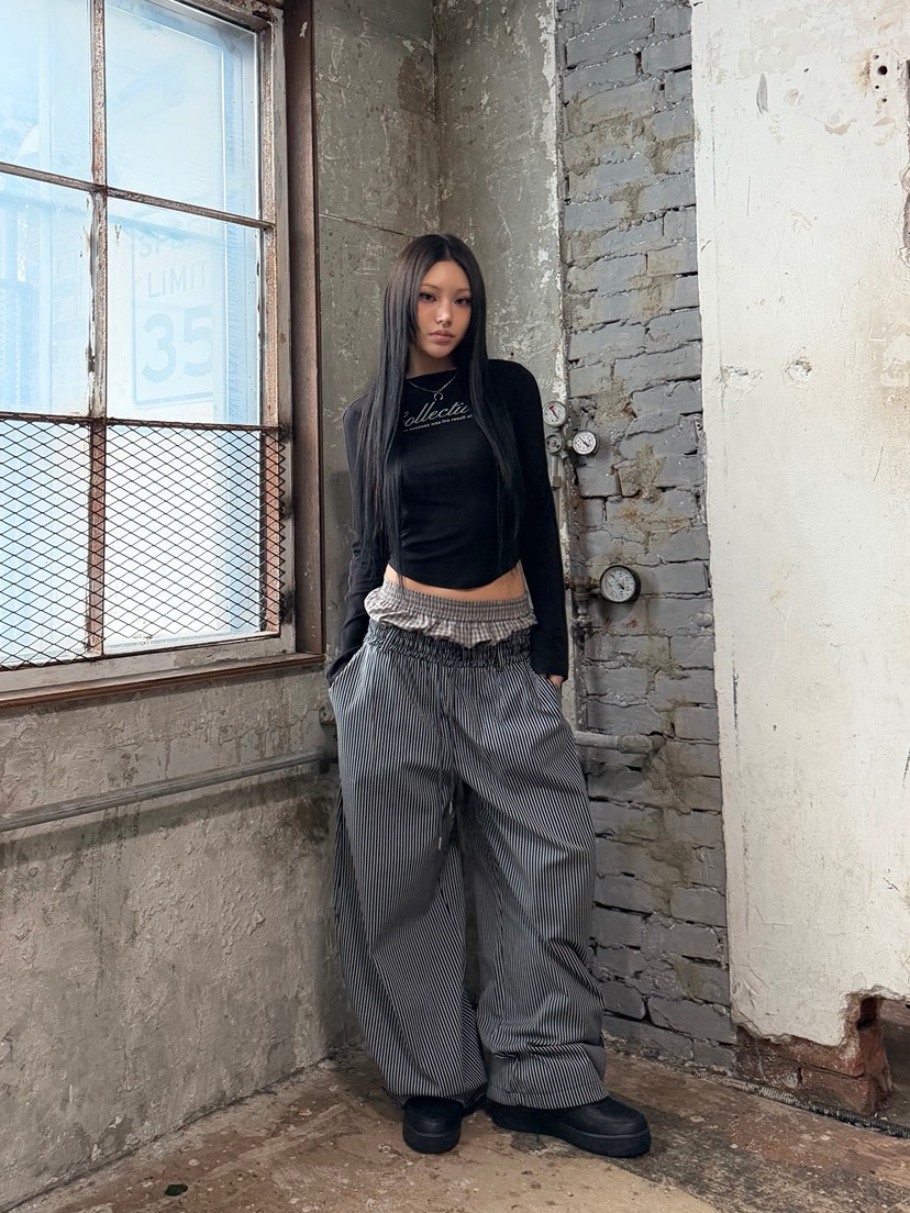 SEEOT韓國直郵女士新品時尚推薦熱賣26春夏休閑褲男女同款條紋SEEOT休閑褲