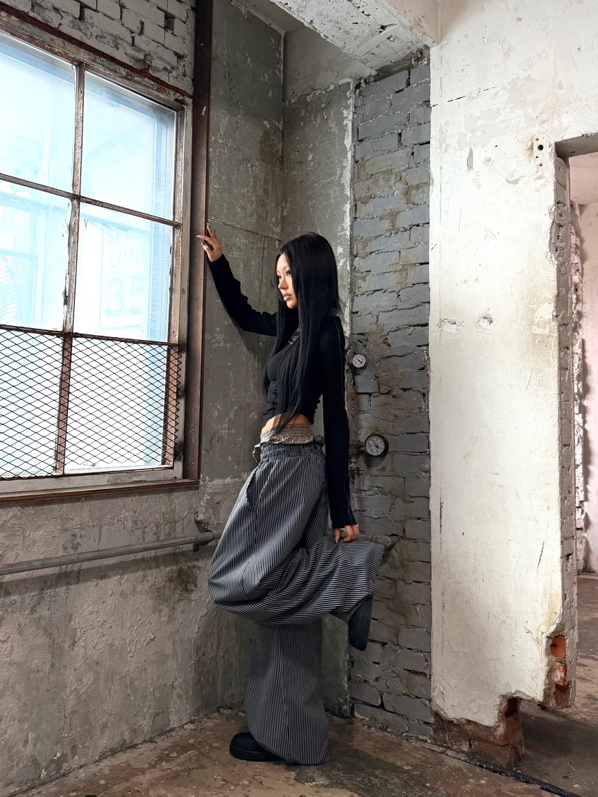 SEEOT韓國直郵女士新品時尚推薦熱賣26春夏休閑褲男女同款條紋SEEOT休閑褲