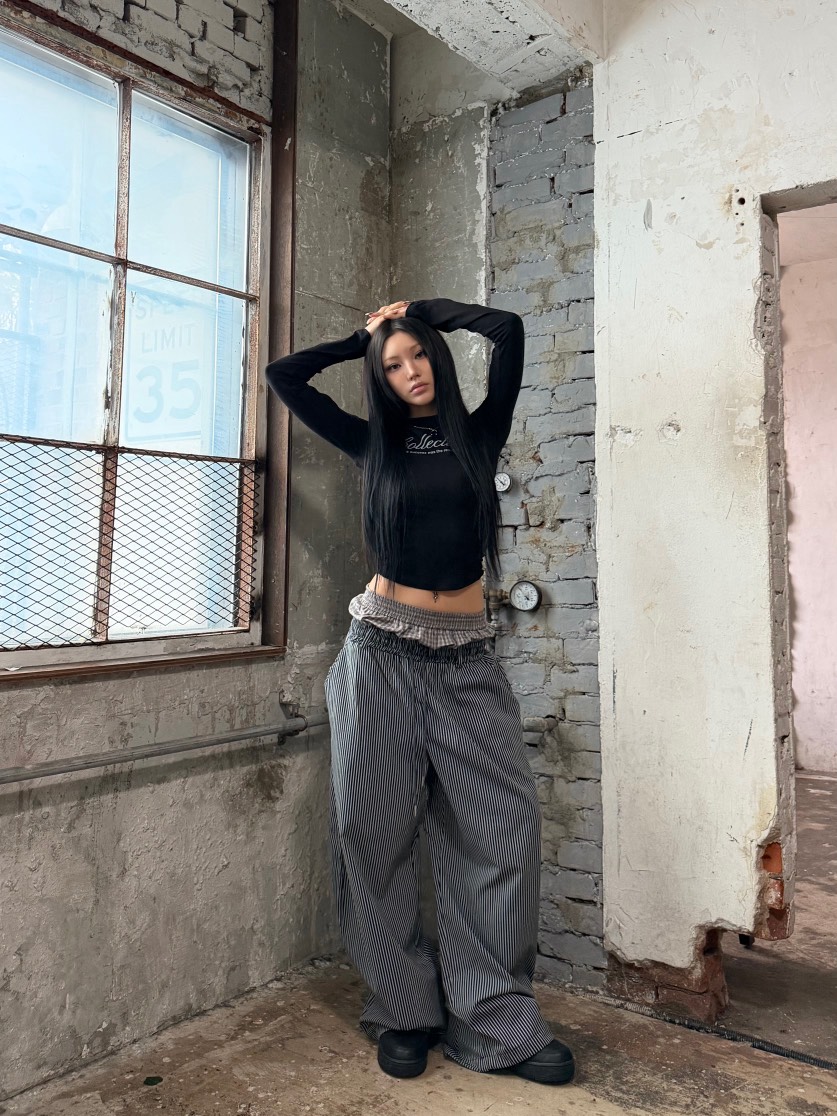 SEEOT韓國直郵女士新品時尚推薦熱賣26春夏休閑褲男女同款條紋SEEOT休閑褲