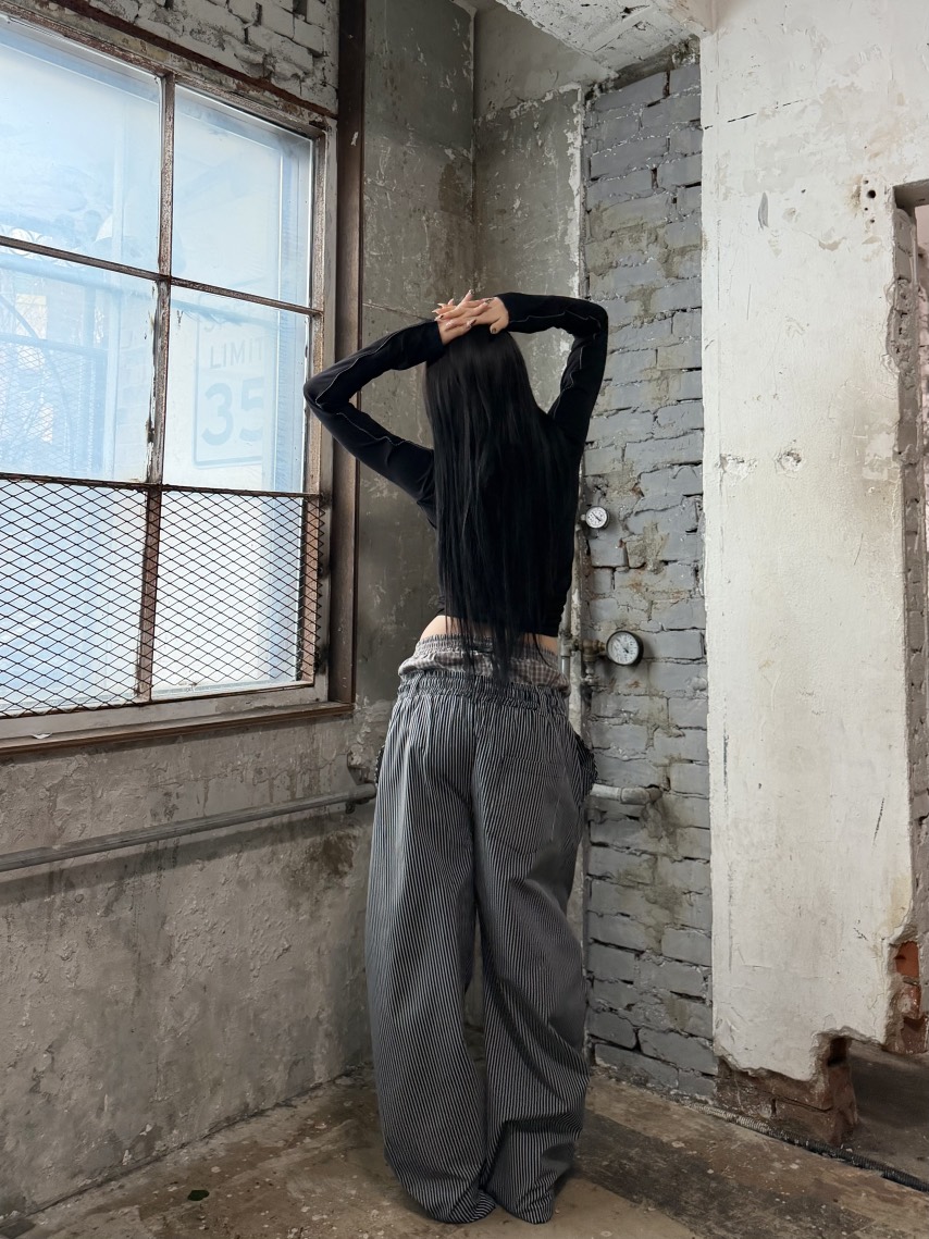 SEEOT韓國直郵女士新品時尚推薦熱賣26春夏休閑褲男女同款條紋SEEOT休閑褲