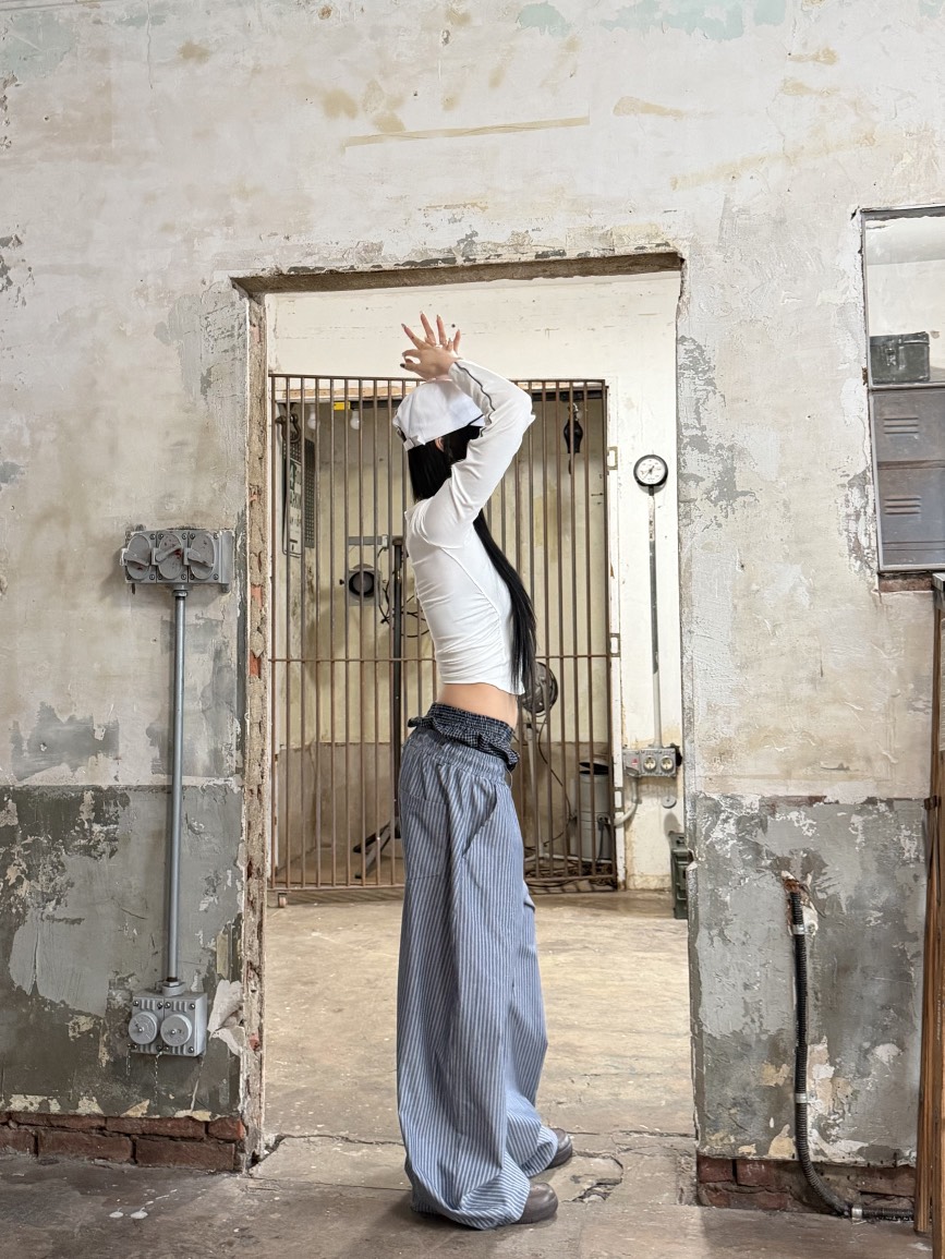 SEEOT韓國直郵女士新品時尚推薦熱賣26春夏休閑褲男女同款條紋SEEOT休閑褲