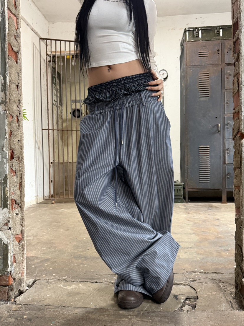 SEEOT韓國直郵女士新品時尚推薦熱賣26春夏休閑褲男女同款條紋SEEOT休閑褲圖色2