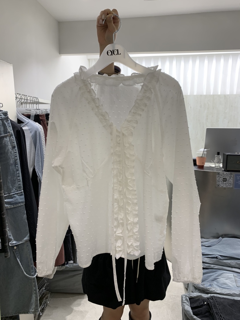 EYEL韓國直郵女士新款職業推薦時尚26春夏襯衫蕾絲衫荷葉邊EYEL襯衫/蕾絲衫圖色1