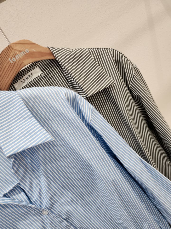 FEMME韓國直郵女裝新品26春夏襯衫蕾絲衫不含配飾腰帶條紋FEMME襯衫/蕾絲衫