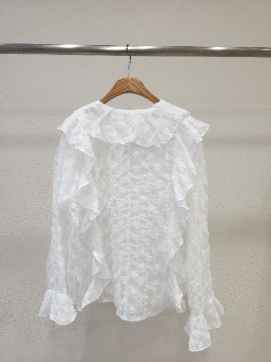 FEMME韓國直郵女裝新品休閑推薦真品襯衫蕾絲衫荷葉邊雙層FEMME襯衫/蕾絲衫