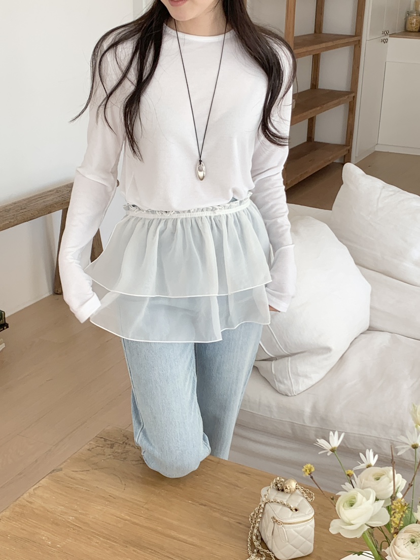 PLANTS ON GRAY韓國代購女士新款26春夏人氣短裙歐根紗PLANTS ON GRAY短裙