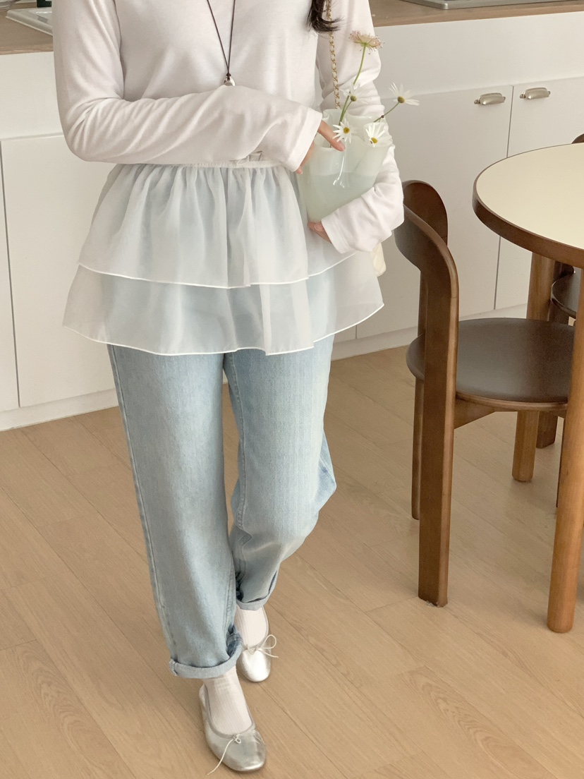 PLANTS ON GRAY韓國代購女士新款26春夏人氣短裙歐根紗PLANTS ON GRAY短裙