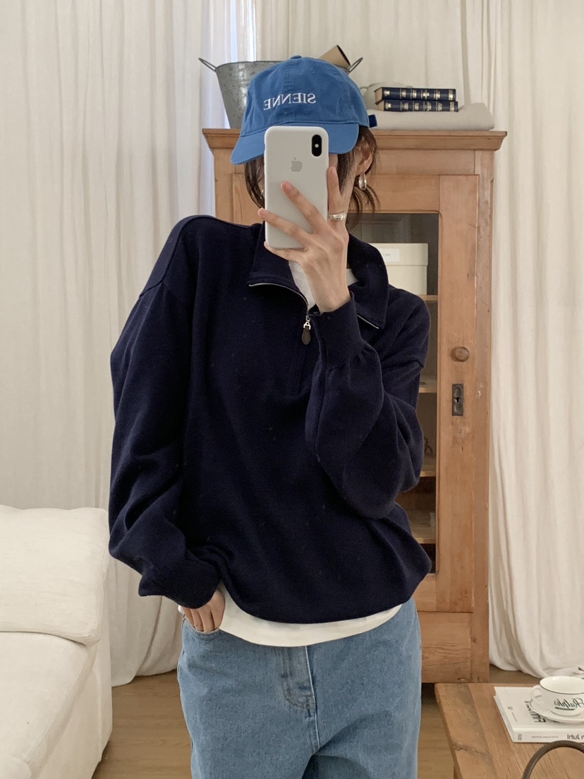 WOOD韓國代購女士新品時尚26春夏休閑職業真品針織衫拉鏈WOOD針織衫