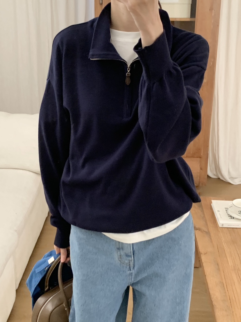 WOOD韓國代購女士新品時尚26春夏休閑職業真品針織衫拉鏈WOOD針織衫