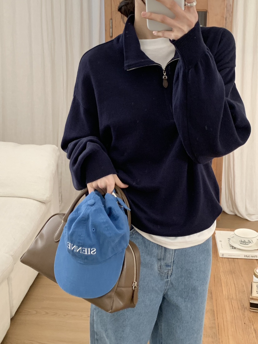 WOOD韓國代購女士新品時尚26春夏休閑職業真品針織衫拉鏈WOOD針織衫