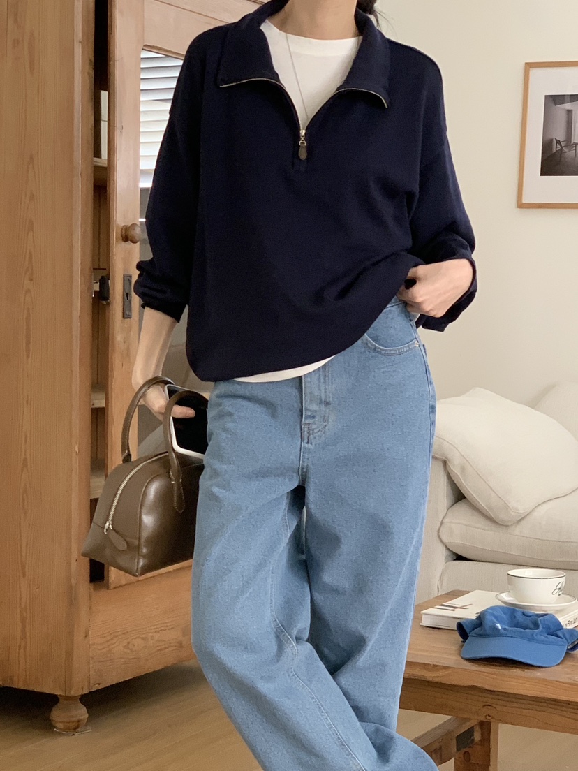 WOOD韓國代購女士新品時尚26春夏休閑職業真品針織衫拉鏈WOOD針織衫