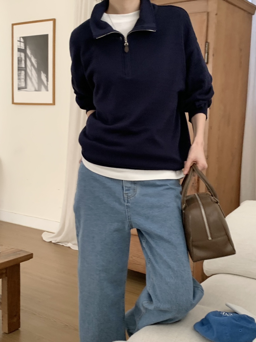 WOOD韓國代購女士新品時尚26春夏休閑職業真品針織衫拉鏈WOOD針織衫