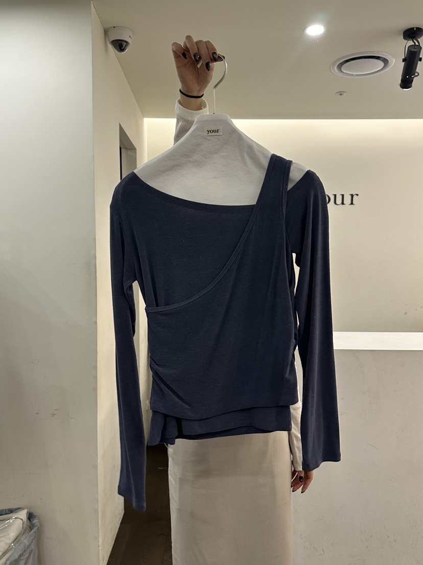 YOUR-P韓國代購女裝新品休閑時尚26春夏推薦長袖T恤假兩件YOUR-P長袖T恤圖色3深藍色