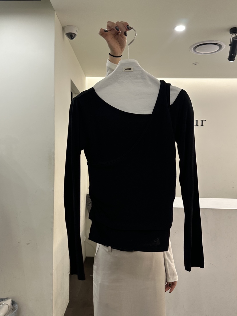 YOUR-P韓國代購女裝新品休閑時尚26春夏推薦長袖T恤假兩件YOUR-P長袖T恤圖色4黑色