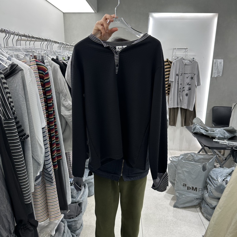 ANDE韓國直郵女士新款推薦休閑26春夏時尚職業長袖T恤紐扣Ande長袖T恤圖色2