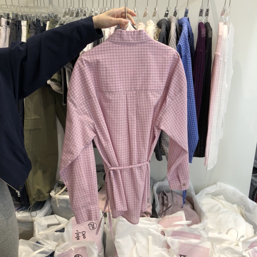 RIVEROOM韓國代購女士新款26春夏推薦休閑襯衫蕾絲衫格子RIVEROOM襯衫/蕾絲衫