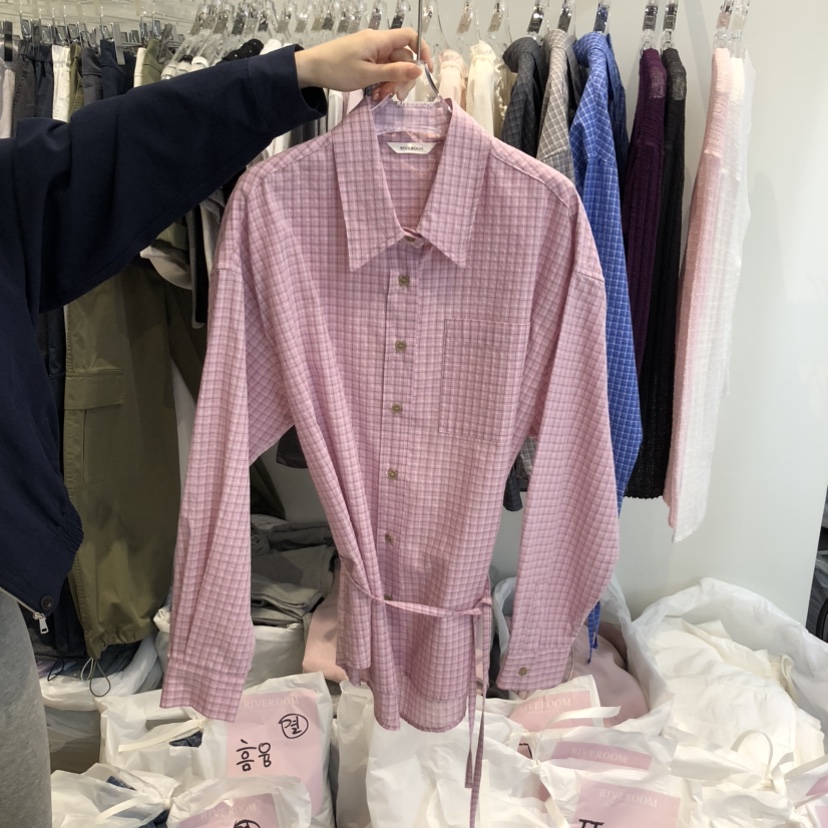 RIVEROOM韓國代購女士新款26春夏推薦休閑襯衫蕾絲衫格子RIVEROOM襯衫/蕾絲衫圖色1