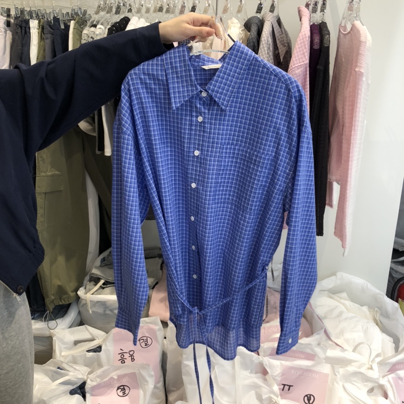 RIVEROOM韓國代購女士新款26春夏推薦休閑襯衫蕾絲衫格子RIVEROOM襯衫/蕾絲衫圖色2