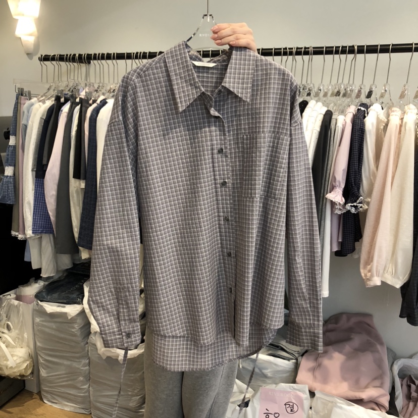 RIVEROOM韓國代購女士新款26春夏推薦休閑襯衫蕾絲衫格子RIVEROOM襯衫/蕾絲衫圖色3