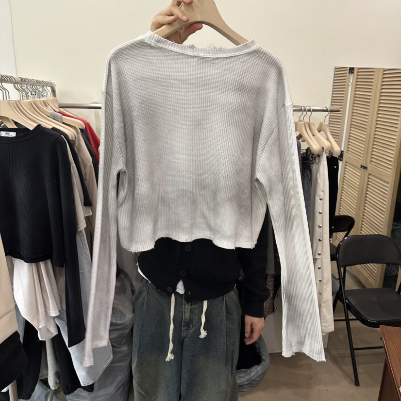 NUT韓國代購女士新款推薦26春夏時尚熱賣休閑長袖T恤華夫格NUT長袖T恤