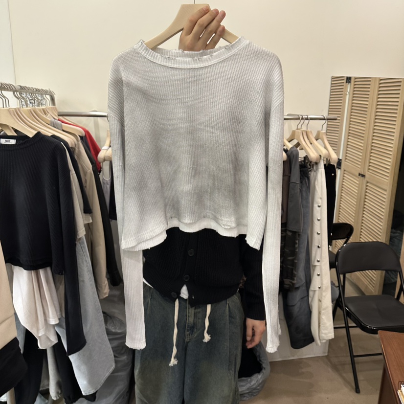 NUT韓國代購女士新款推薦26春夏時尚熱賣休閑長袖T恤華夫格NUT長袖T恤圖色1