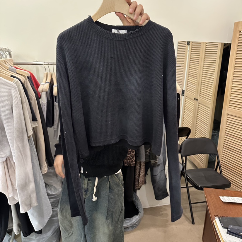 NUT韓國代購女士新款推薦26春夏時尚熱賣休閑長袖T恤華夫格NUT長袖T恤圖色2