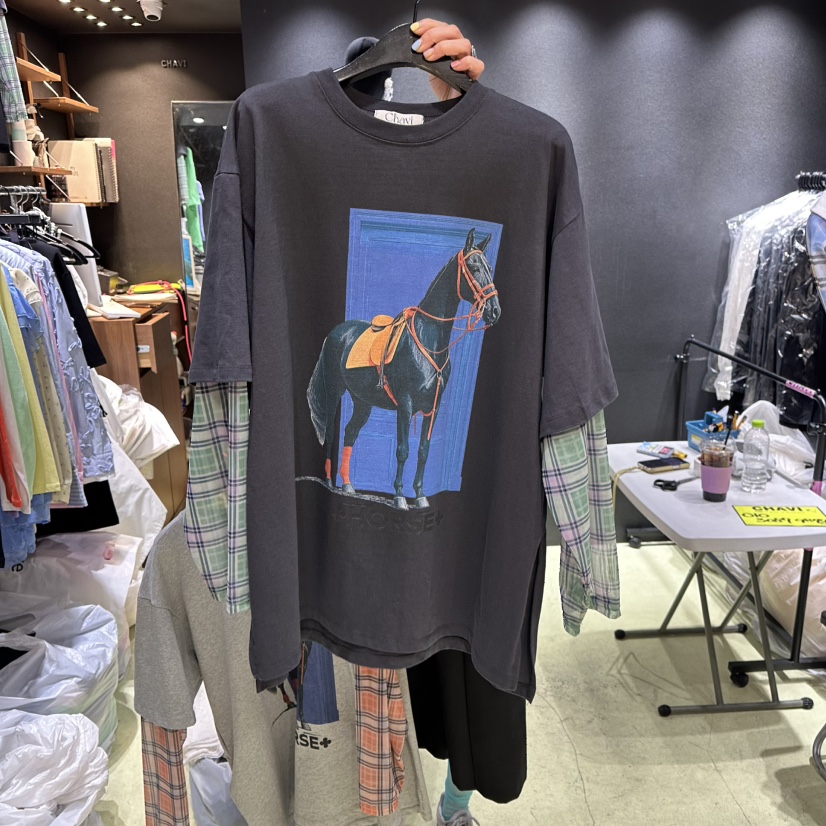 CHAVI東大門實拍女士新款時尚人氣真品26春夏長袖T恤假兩件CHAVI長袖T恤圖色2