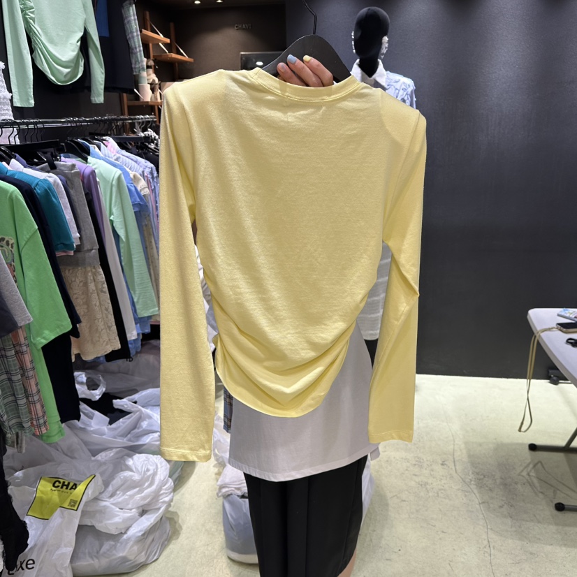 CHAVI韓國直郵女裝新品休閑26春夏人氣推薦熱賣長袖T恤褶皺CHAVI長袖T恤