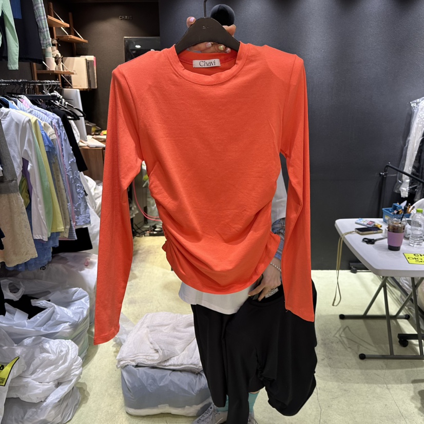 CHAVI韓國直郵女裝新品休閑26春夏人氣推薦熱賣長袖T恤褶皺CHAVI長袖T恤圖色5