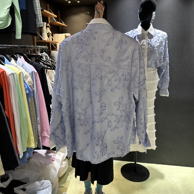 CHAVI東大門實拍女士新品時尚推薦職業襯衫蕾絲衫刺繡雙層CHAVI襯衫/蕾絲衫