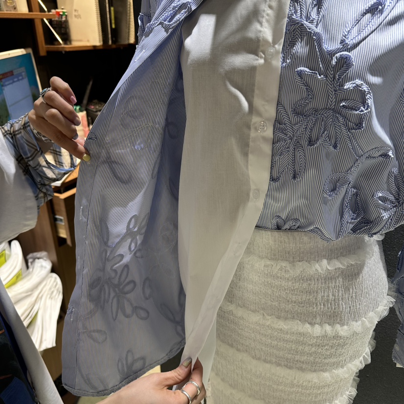 CHAVI東大門實拍女士新品時尚推薦職業襯衫蕾絲衫刺繡雙層CHAVI襯衫/蕾絲衫