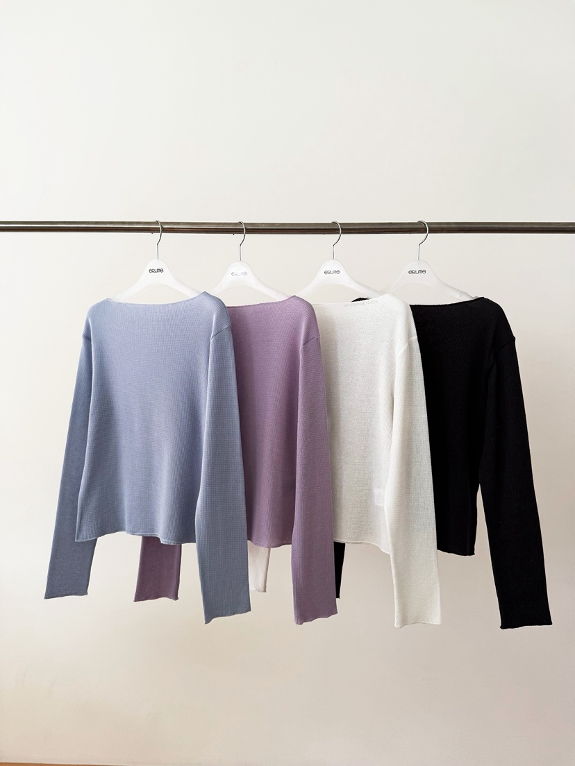 ERUME東大門直郵女士新款真品熱賣長袖T恤華夫格格紋船領ERUME長袖T恤