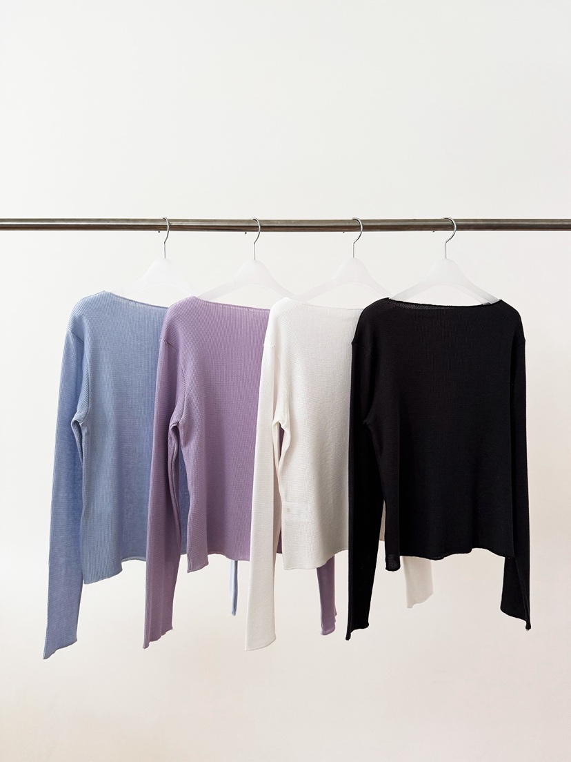 ERUME東大門直郵女士新款真品熱賣長袖T恤華夫格格紋船領ERUME長袖T恤