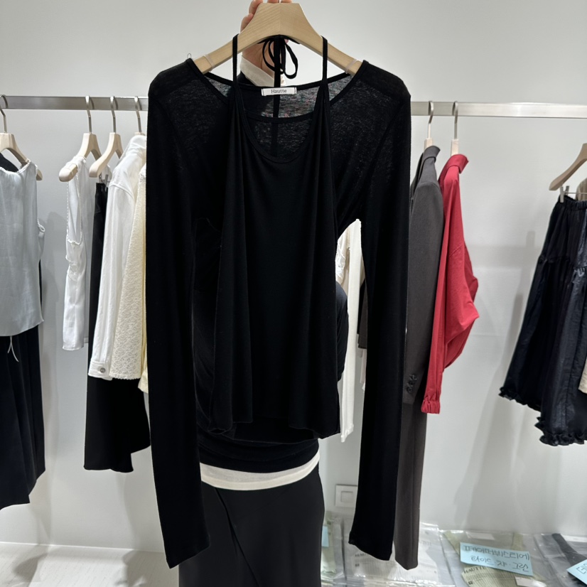HAUTTE-P韓國代購女裝新款真品熱賣職業人氣長袖T恤假兩件HAUTTE長袖T恤圖色2黑色