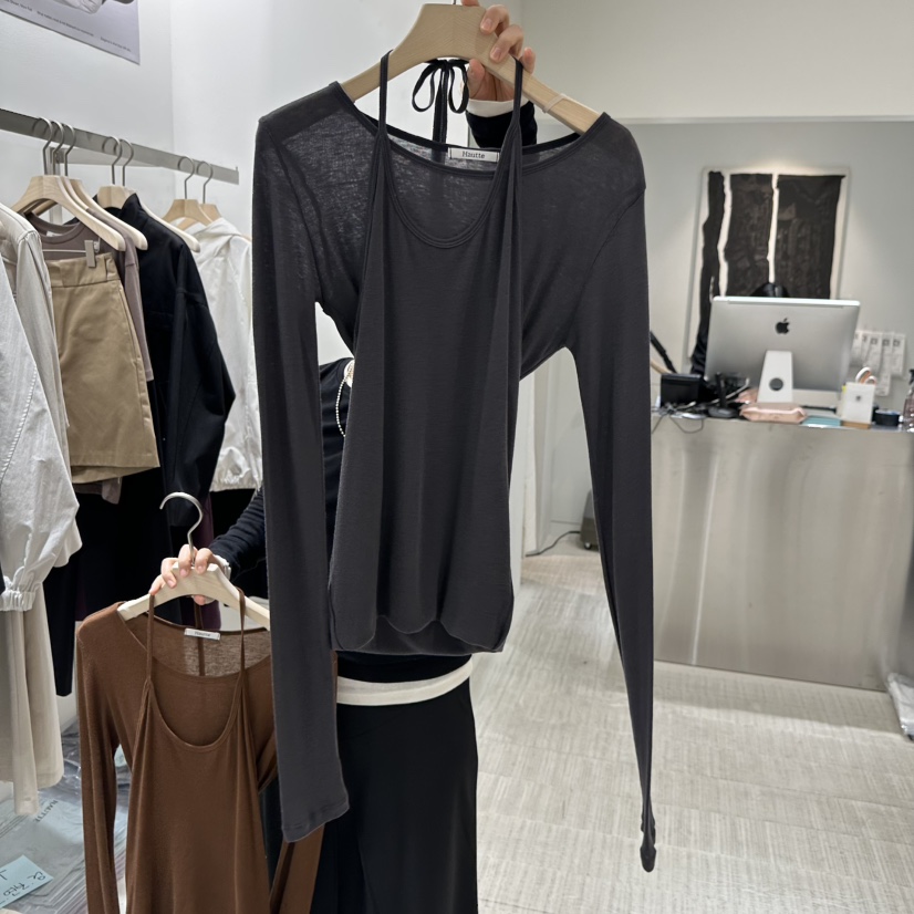 HAUTTE-P韓國代購女裝新款真品熱賣職業人氣長袖T恤假兩件HAUTTE長袖T恤圖色4墨色