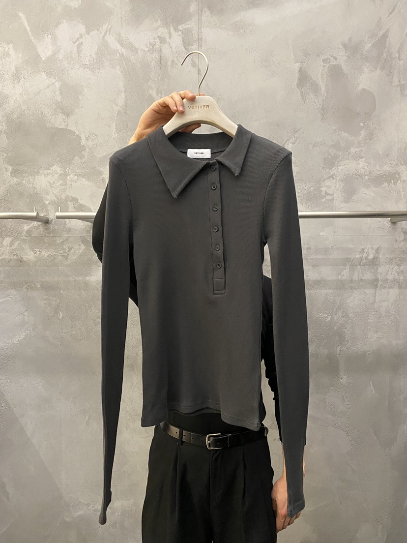 THE VETIVER-A韓國代購女裝新品時尚休閑職業真品長袖T恤VETIVER長袖T恤圖色1墨色