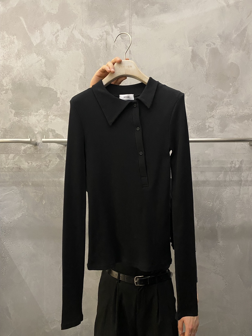 THE VETIVER-A韓國代購女裝新品時尚休閑職業真品長袖T恤VETIVER長袖T恤圖色2黑色