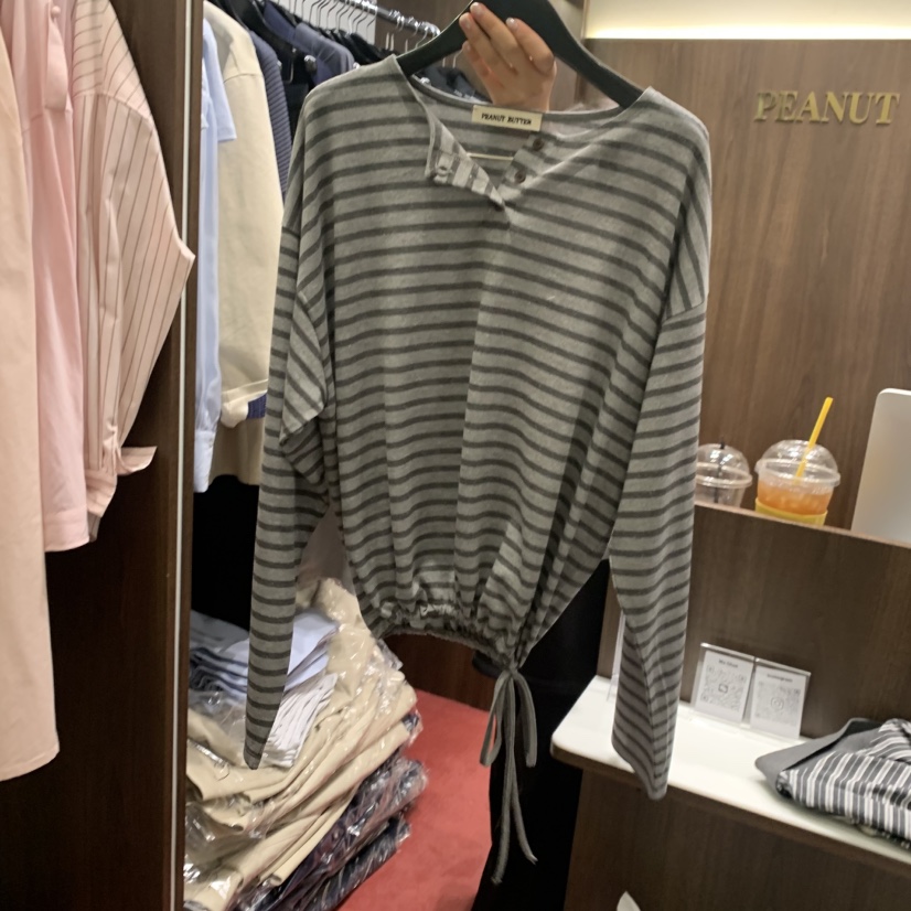PEANUT BUTTER韓國直郵女裝新品真品人氣推薦長袖T恤亞麻PEANUT BUTTER長袖T恤圖色2